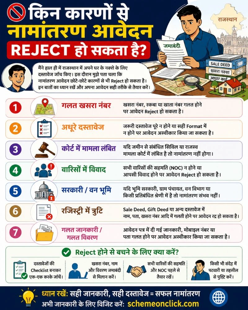 राजस्थान किन कारणों से नामांतरण रिजेक्ट होता है